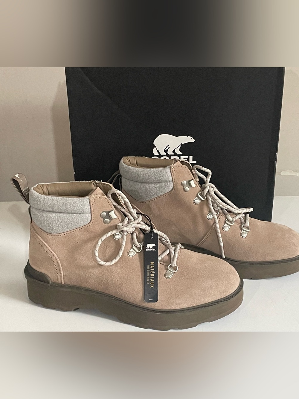 Sorel Hi-Line Hiker Cozy Lace-Up Hiking Boots Womens 11 Omega Taupe New